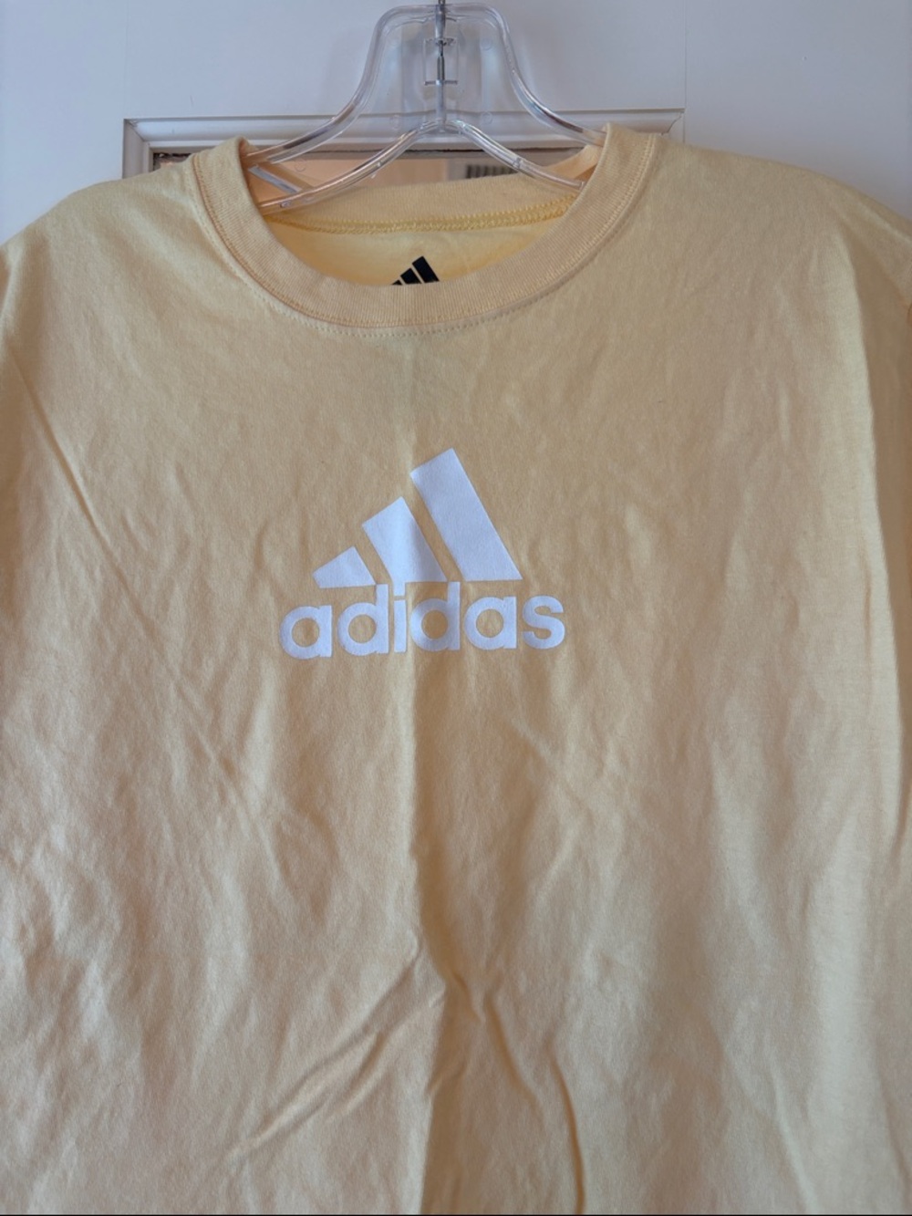 XL adidas Pale Yellow Logo Tee with White Trefoil three stripes logo